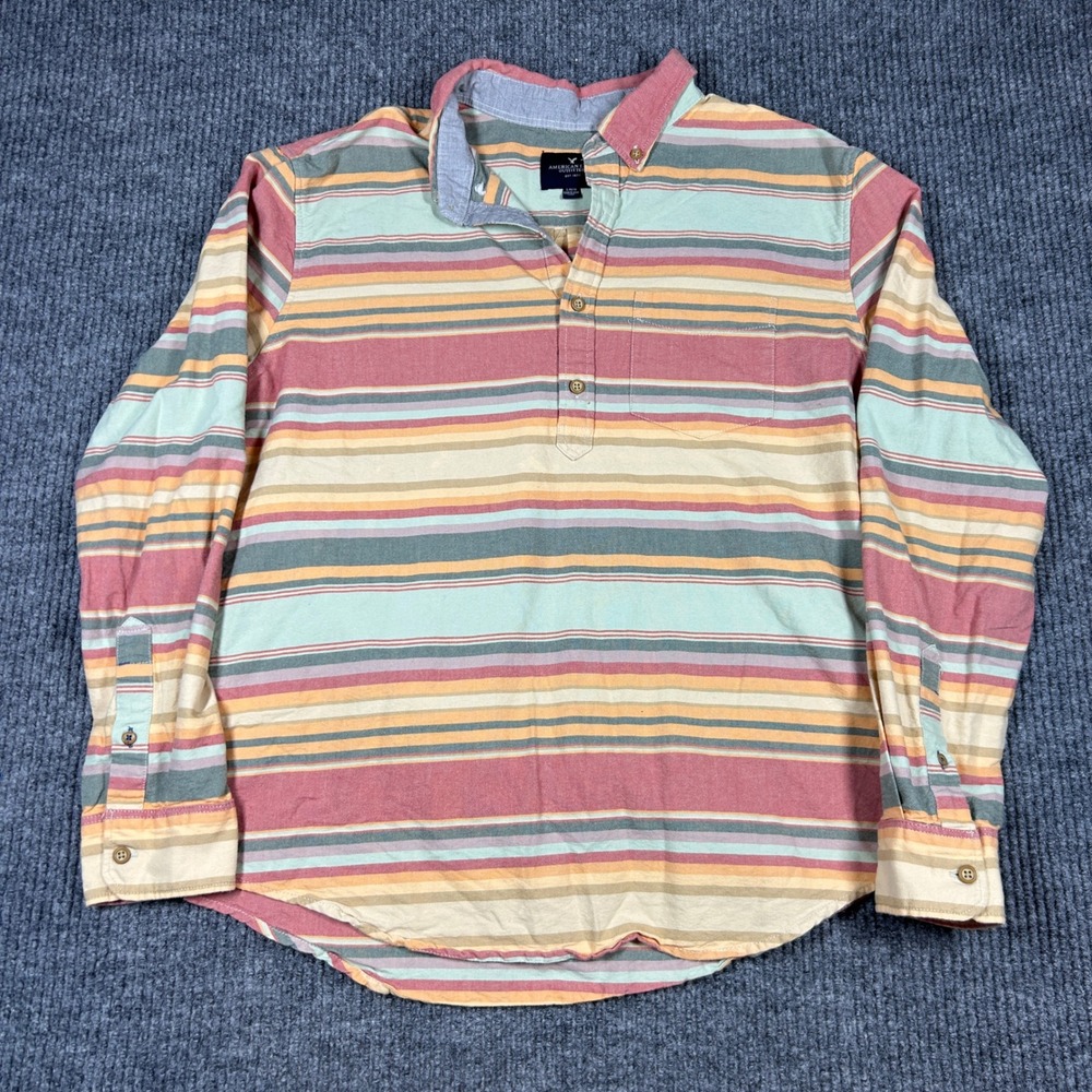 American‎ Eagle Outfitters Shirt Men's L Striped Long Sleeve Button Up Henely - Picture 2 of 8